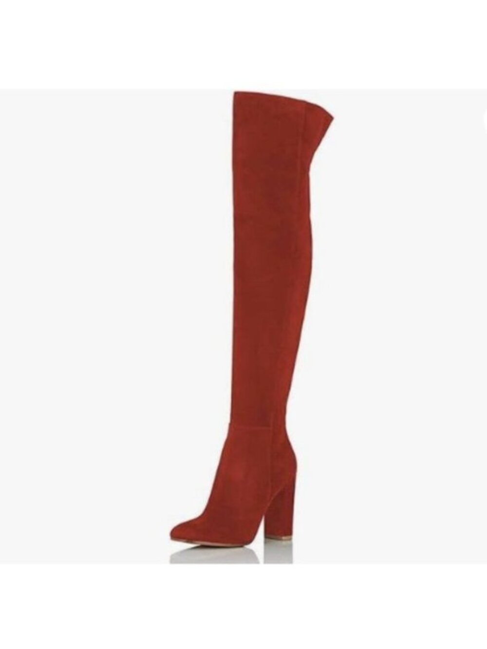 FSJ Women Over The Knee Chunky High Heels Stretch Thigh High Zipper Boot Red